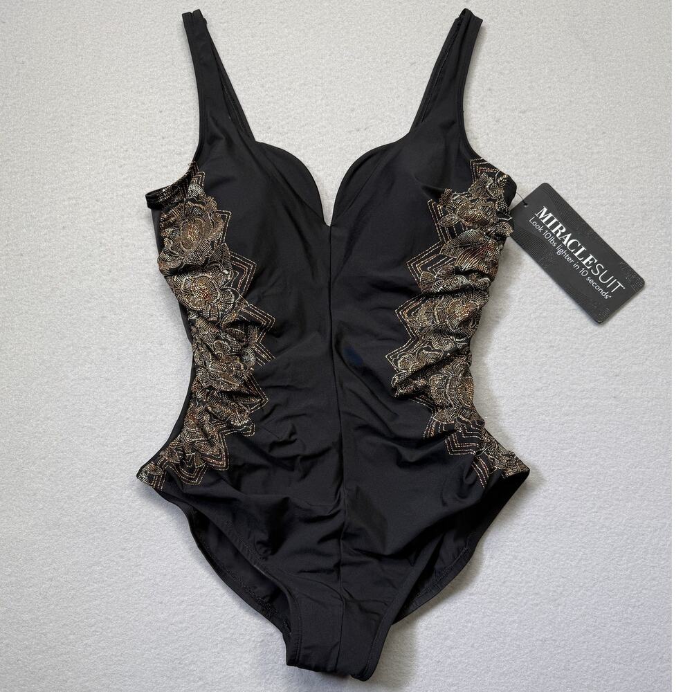 Miraclesuit Women's Petal Pusher Temptress One-Piece Swimsuit black 16 $190